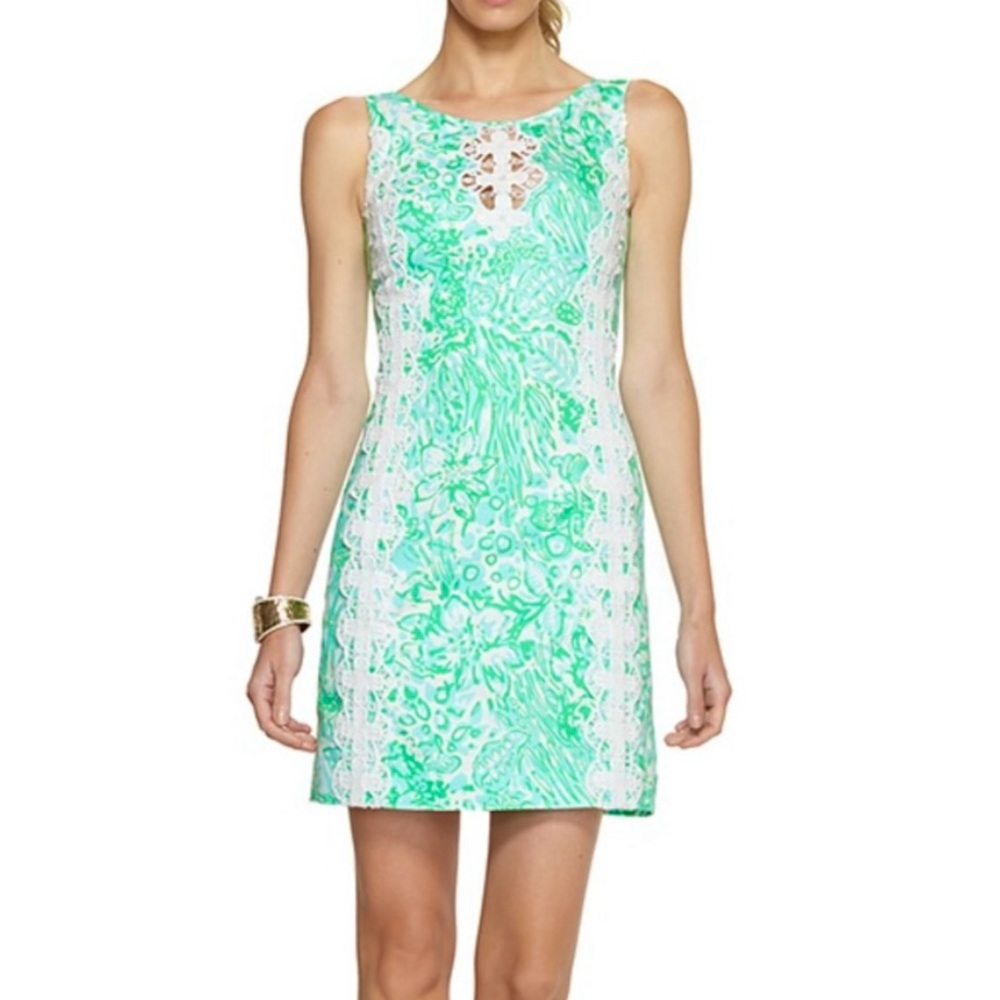 Lilly Pulitzer Green and White Sleeveless Shift Dress